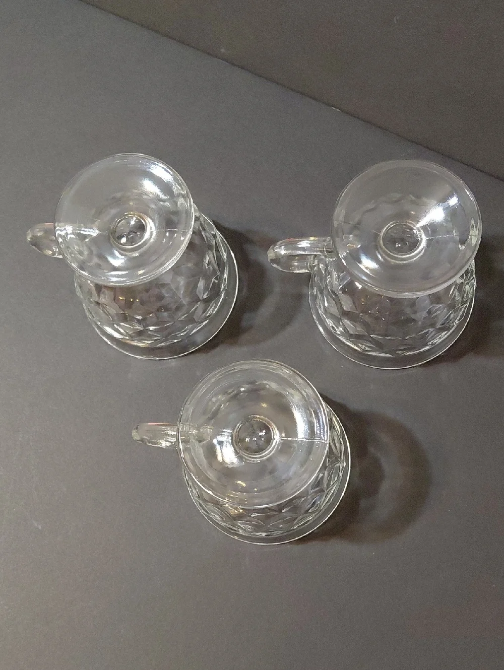 Lot of 3 Vintage Colony/Indiana Glass Whitehall Clear Cubist Footed Punch Cups
